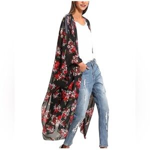 Women’s floral boho resortwear coverup topper kimono pool beach swim plus size
